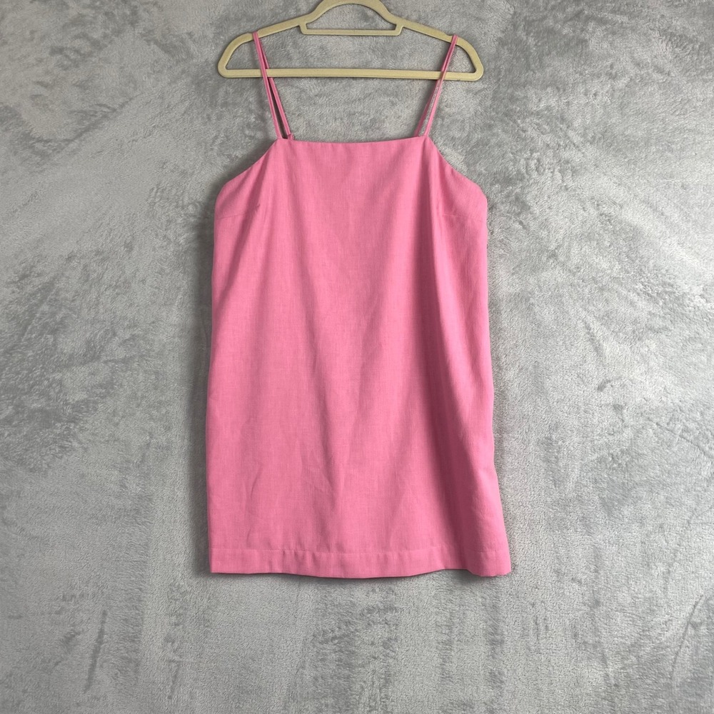 Old Navy Womens Pink Linen Blend Cami Mini Dress Square Neck Back Tie L Bows